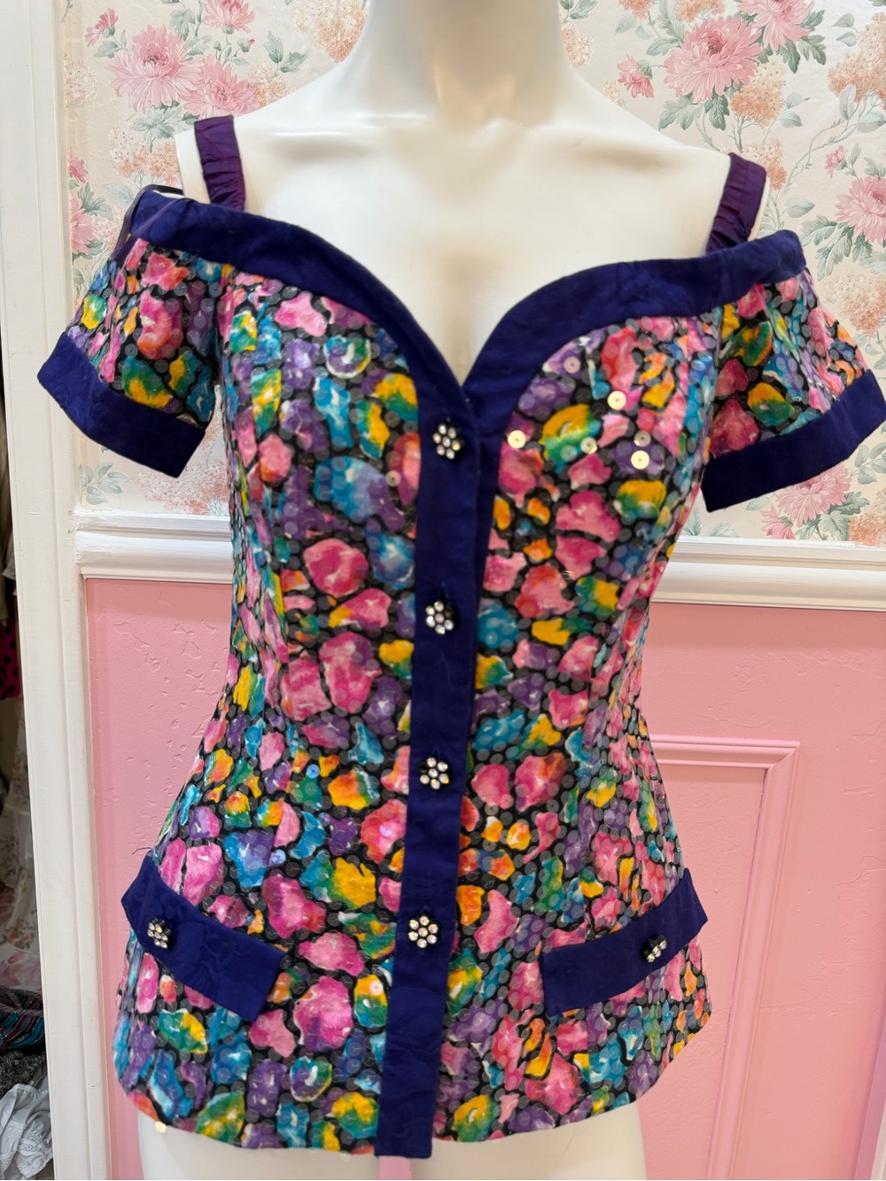 Rimini Multicolor Off-Shoulder Sequin Floral Corset Top
